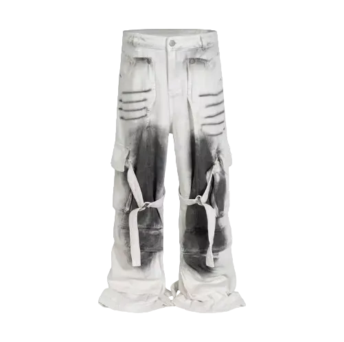 White Distressed Cargo Pants